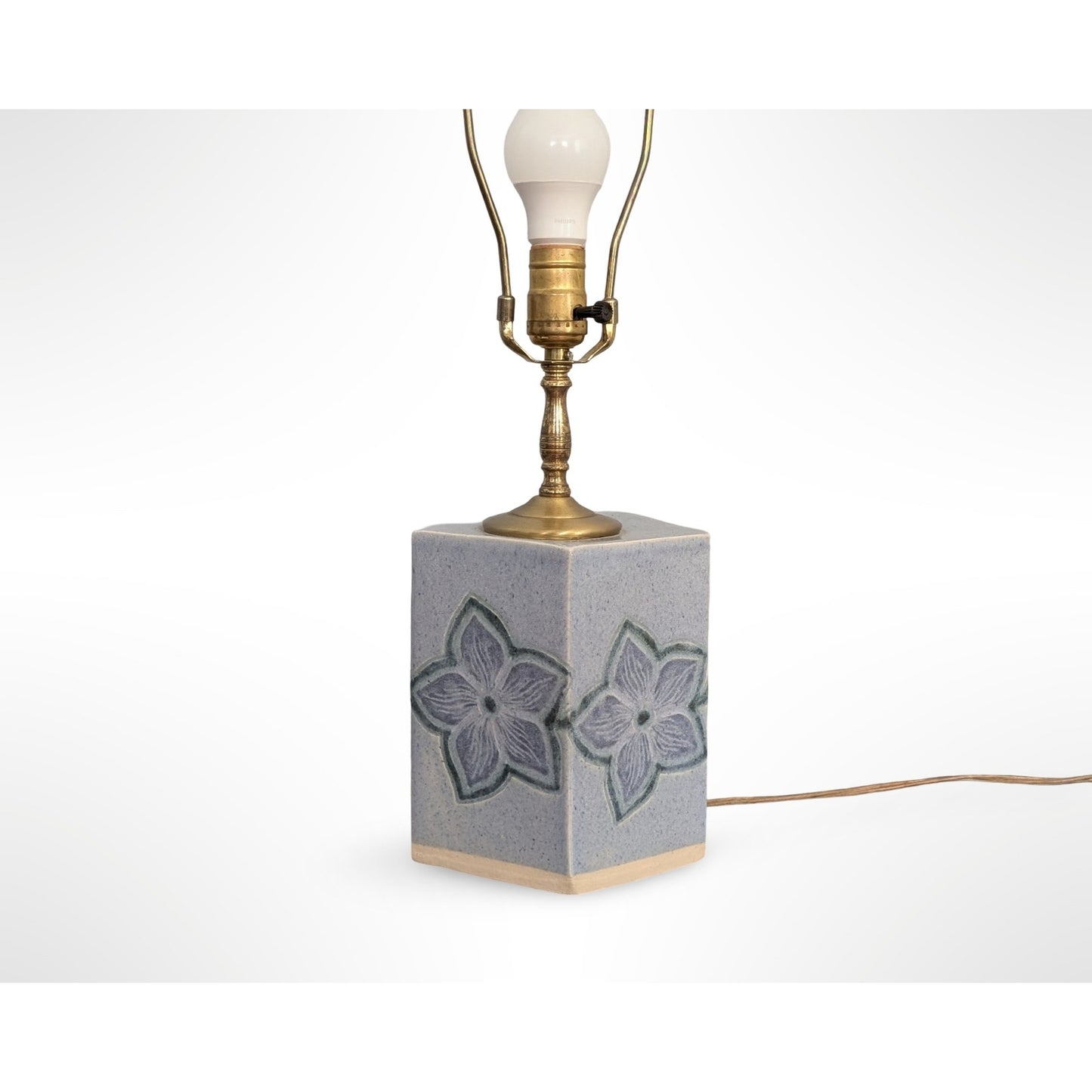 Vintage Studio Pottery Floral Ceramic Table Lamp Mid Century Modern Signed