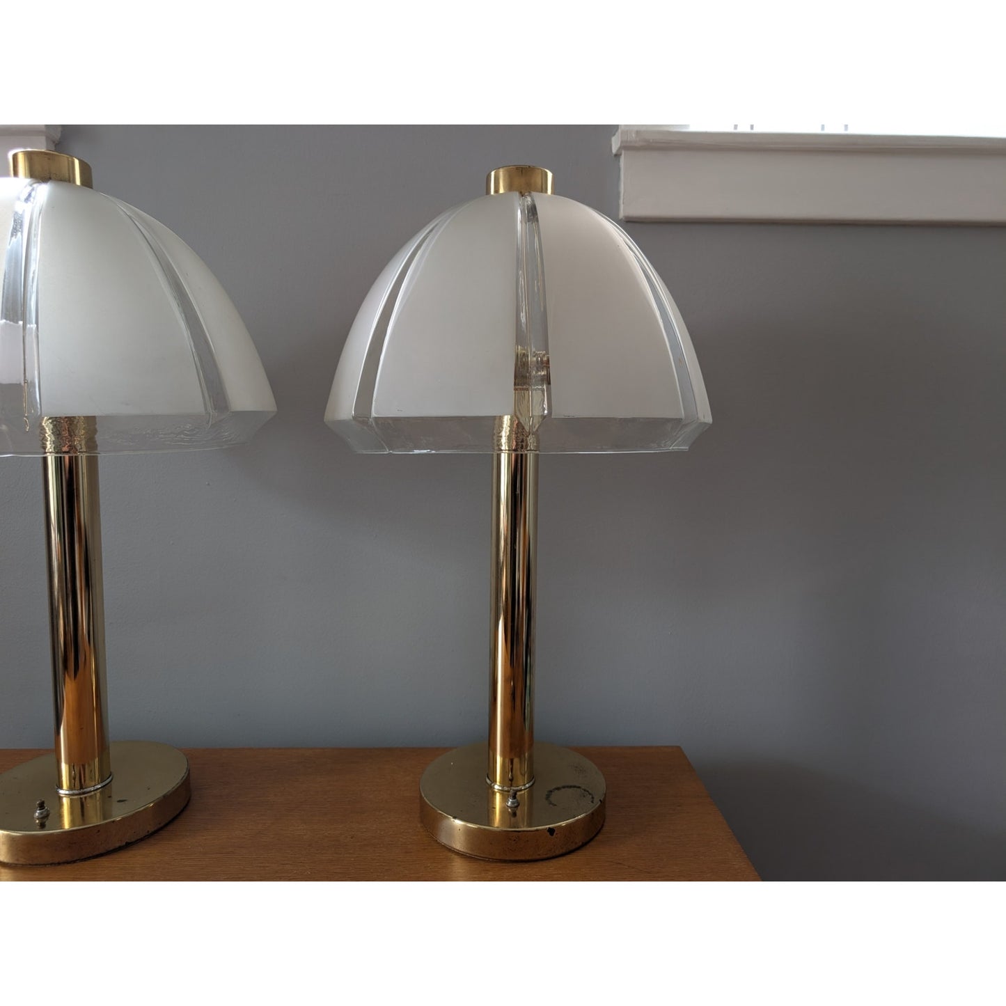 Pair of Vintage Clover Table Lamps with Frosted Mushroom Glass Shades