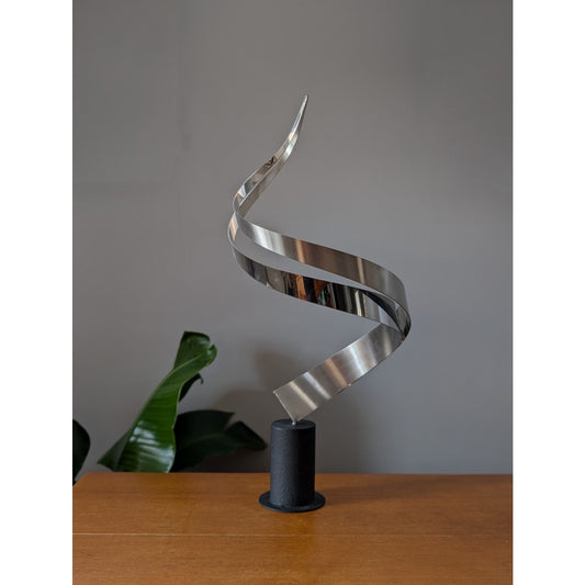 Vintage Curtis Jere Ribbon Swirl Sculpture with Heavy Base – Signed, 31" Tall