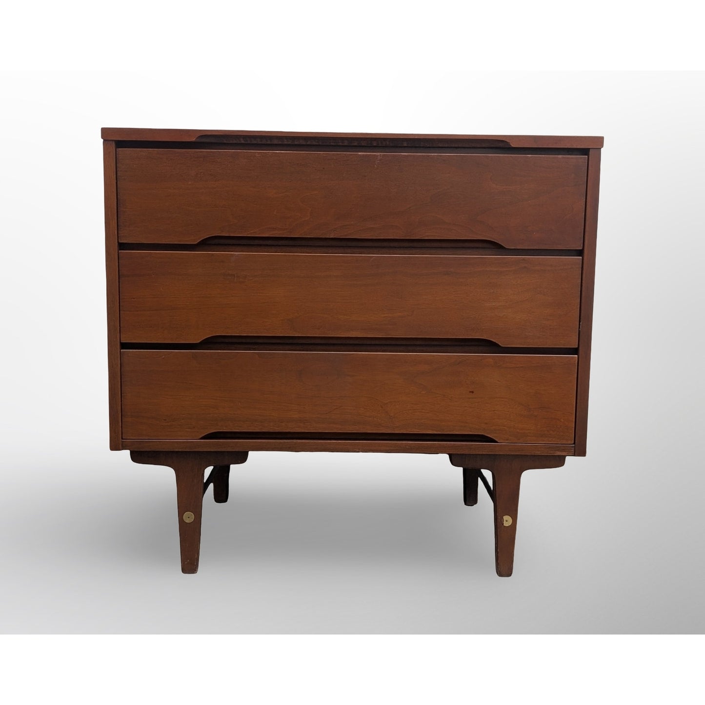 Stanley Mid Century Modern Walnut 3 Drawer Chest Restored Top MCM Dresser