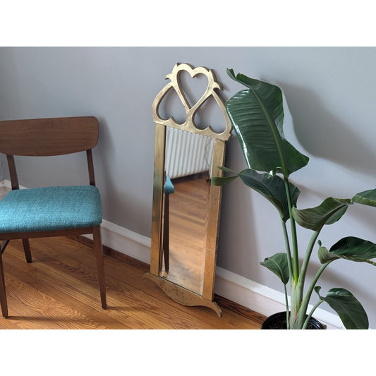 Vintage Mid-Century Large Brass Wall Mirror – Hearts Motif