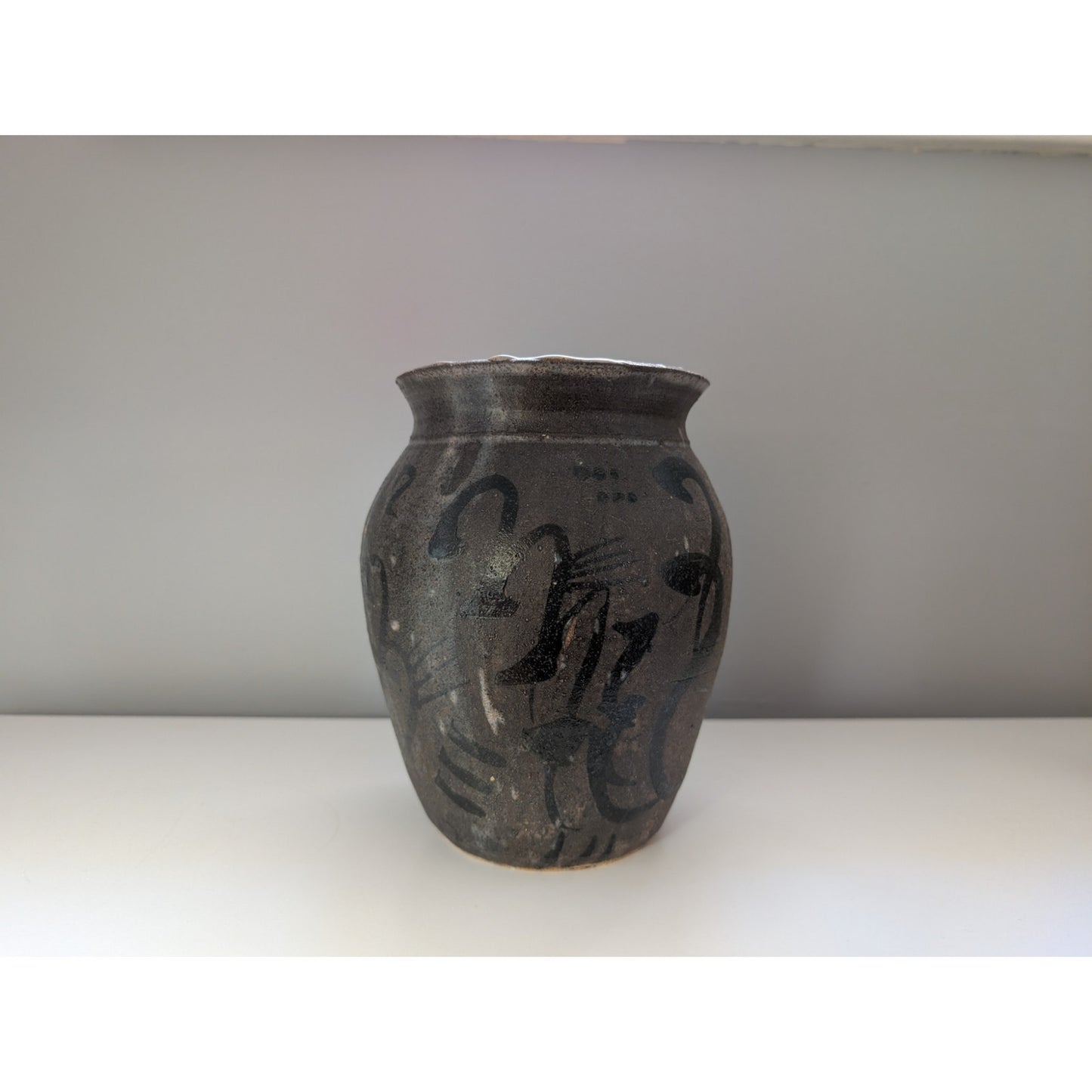 Vintage Signed Studio Pottery Vase with Abstract Dark-Tone Glaze