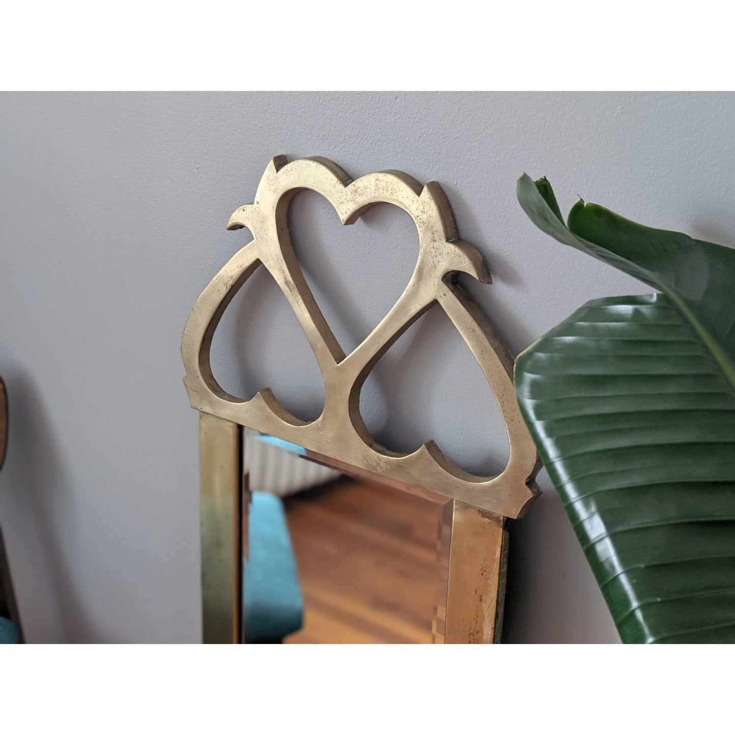 Vintage Mid-Century Large Brass Wall Mirror – Hearts Motif