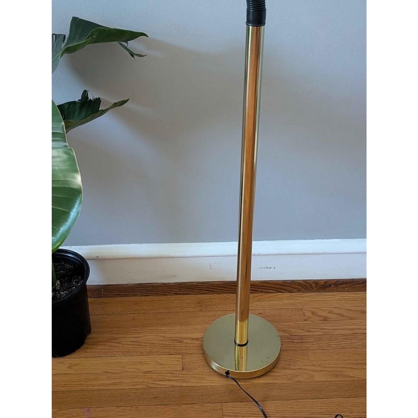 Vintage mid century modern gooseneck floor lamp, gold & black