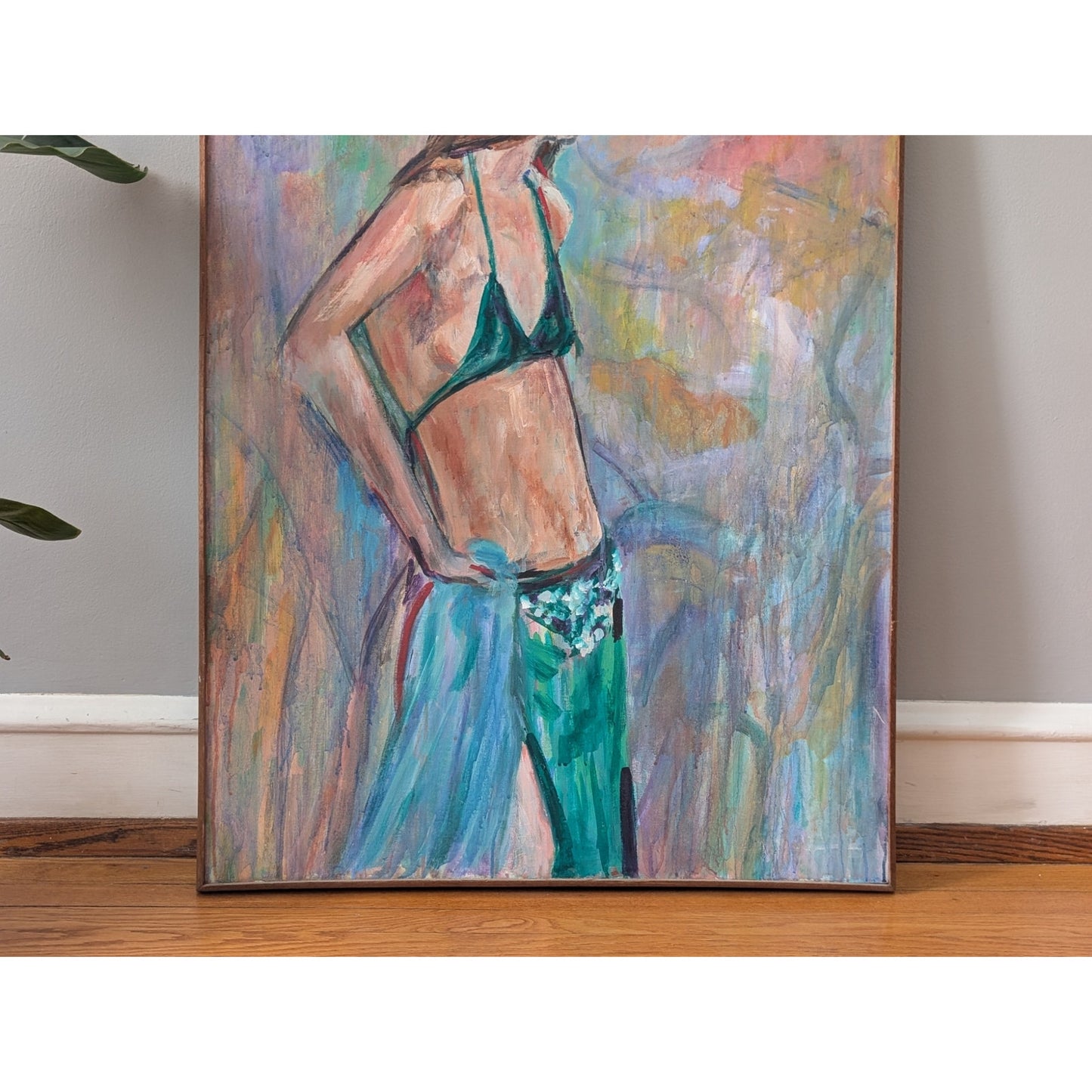 Vintage Abstract Woman Painting – Groovy Modern Art 40.75” x 30.75