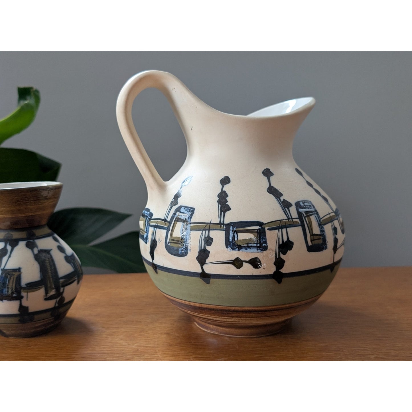 Vintage Mid-Century Modern Hand-Painted Pottery Pitcher & Vase – Harsa Israel