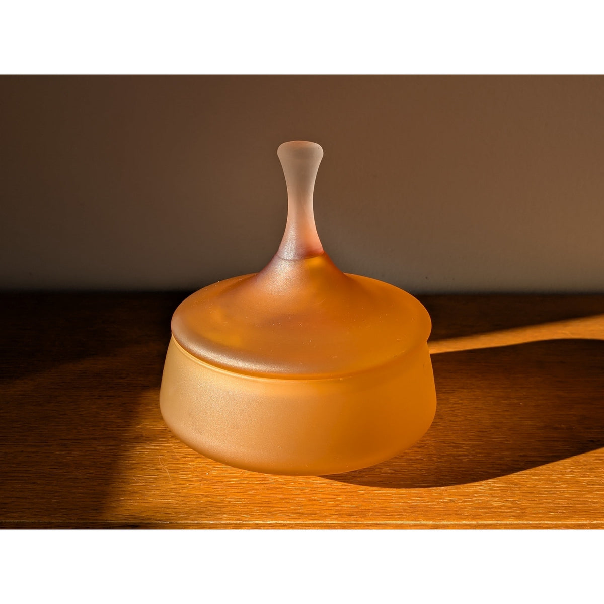 Mid Century Modern Satin Amber Apothecary Jar with Lid – Art Glass Vintage — additional view 2