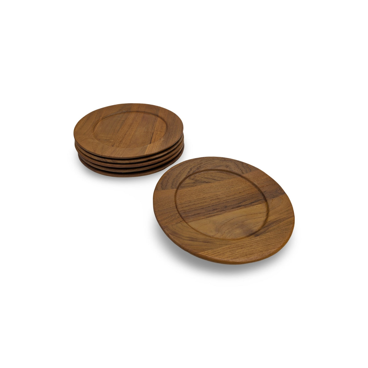 Set of 6 Vintage Mid-Century Modern Teak Plates - 11.5" Diameter