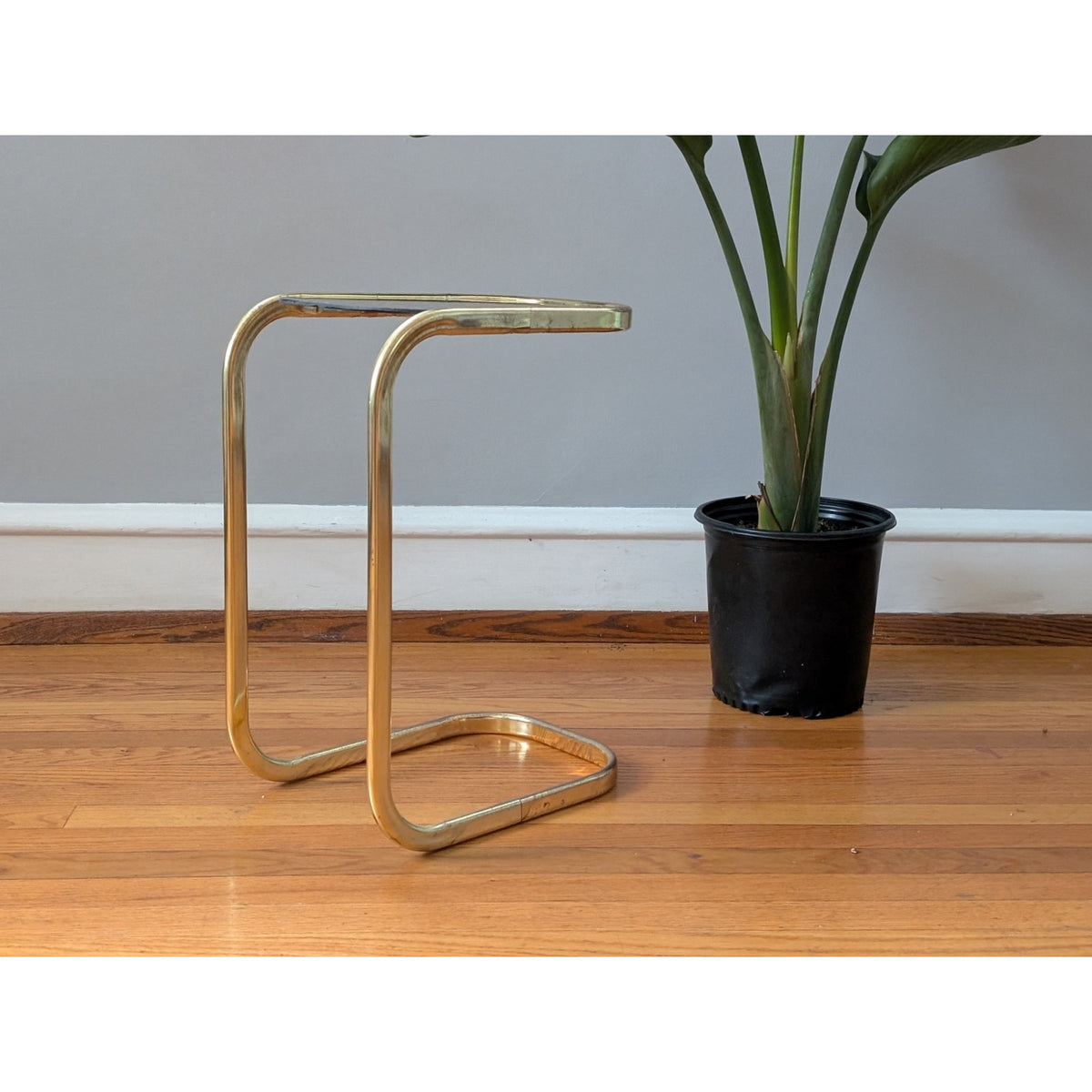 Vintage Mid-Century Modern Brass and Smoked Glass Cantilever Side Table — additional view 4