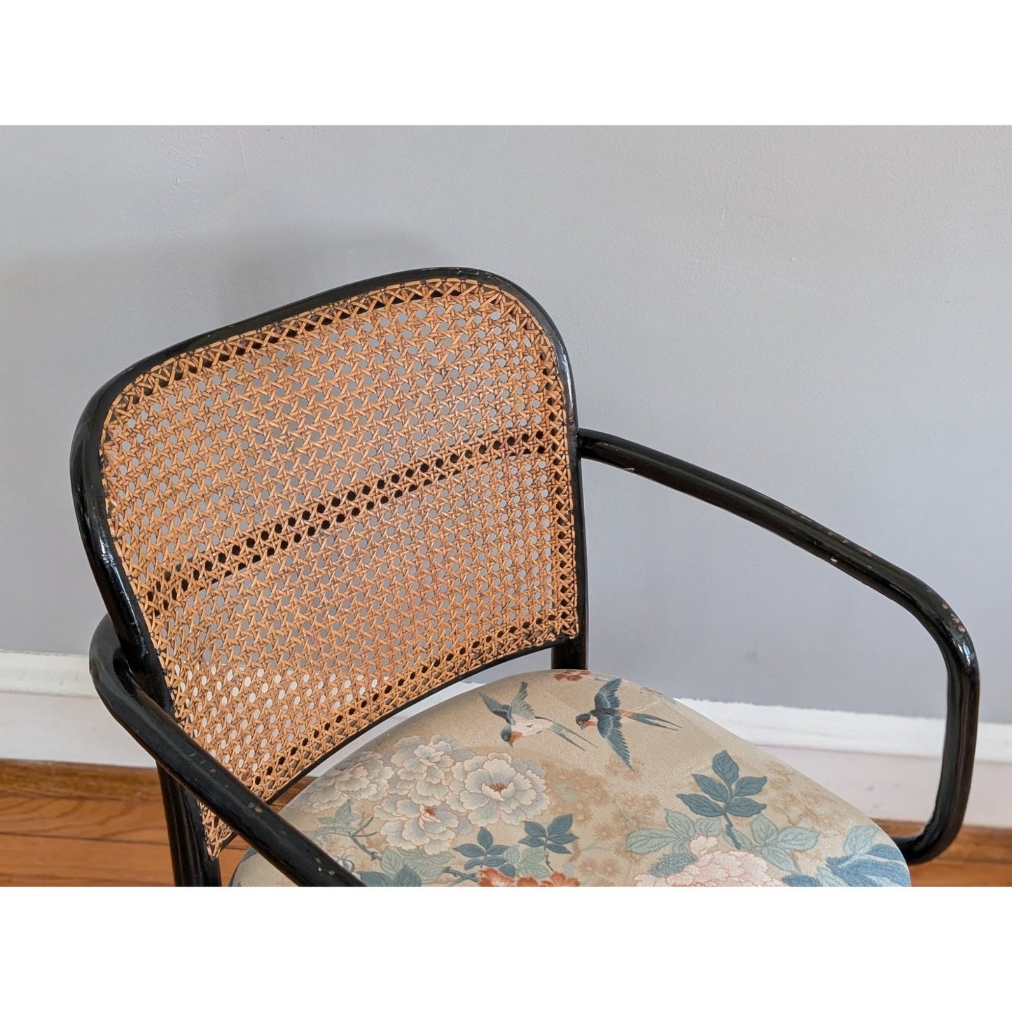 Vintage Josef Hoffmann–Style Prague Chair with Asian-Inspired Upholstery