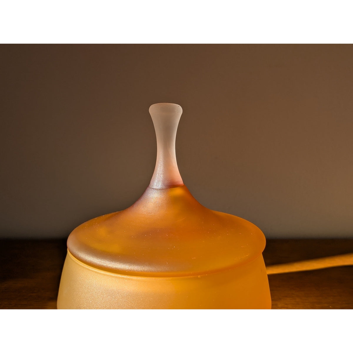 Mid Century Modern Satin Amber Apothecary Jar with Lid – Art Glass Vintage — additional view 3