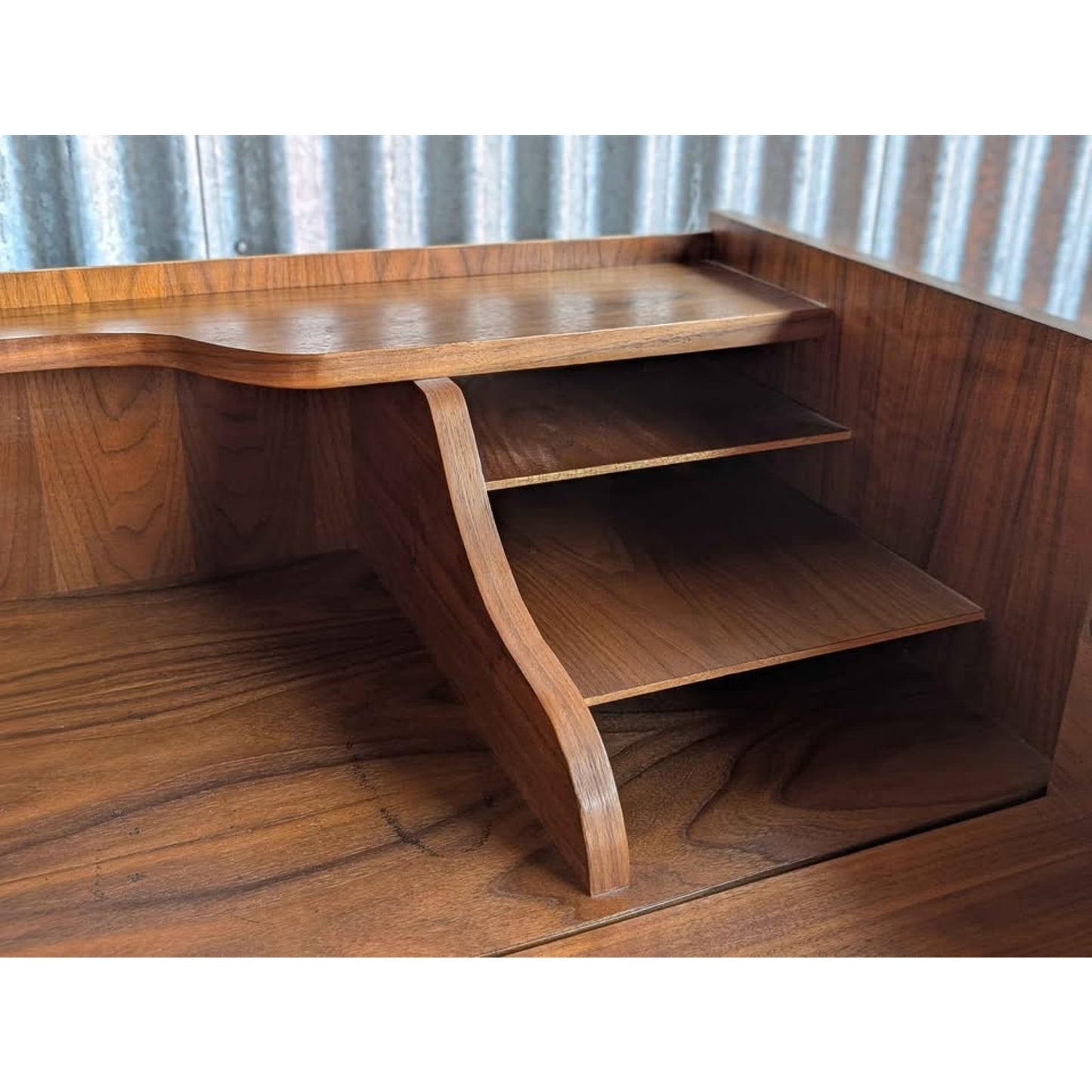 Mid Century Danish Modern Compact Cabinet With Convertible Flip Flap Desk. Teak