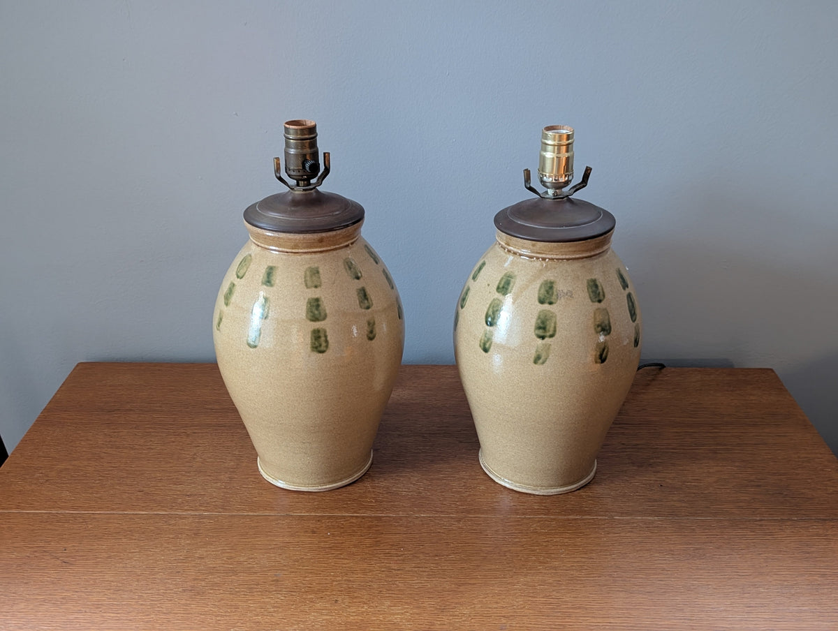 Excellent Pair of Vintage Studio Pottery Lamps – Signed with Maker's Mark — additional view 2