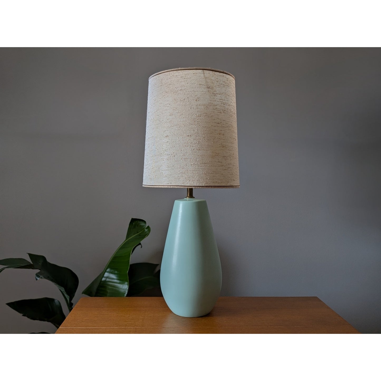 Vintage Mid-Century Modern Robins Egg Blue Ceramic Lamp with Shade