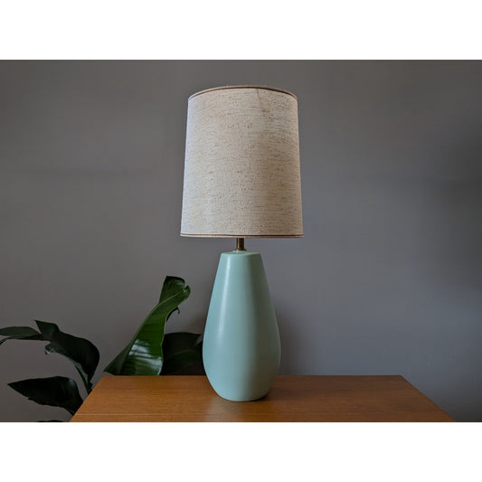 Vintage Mid-Century Modern Robins Egg Blue Ceramic Lamp with Shade