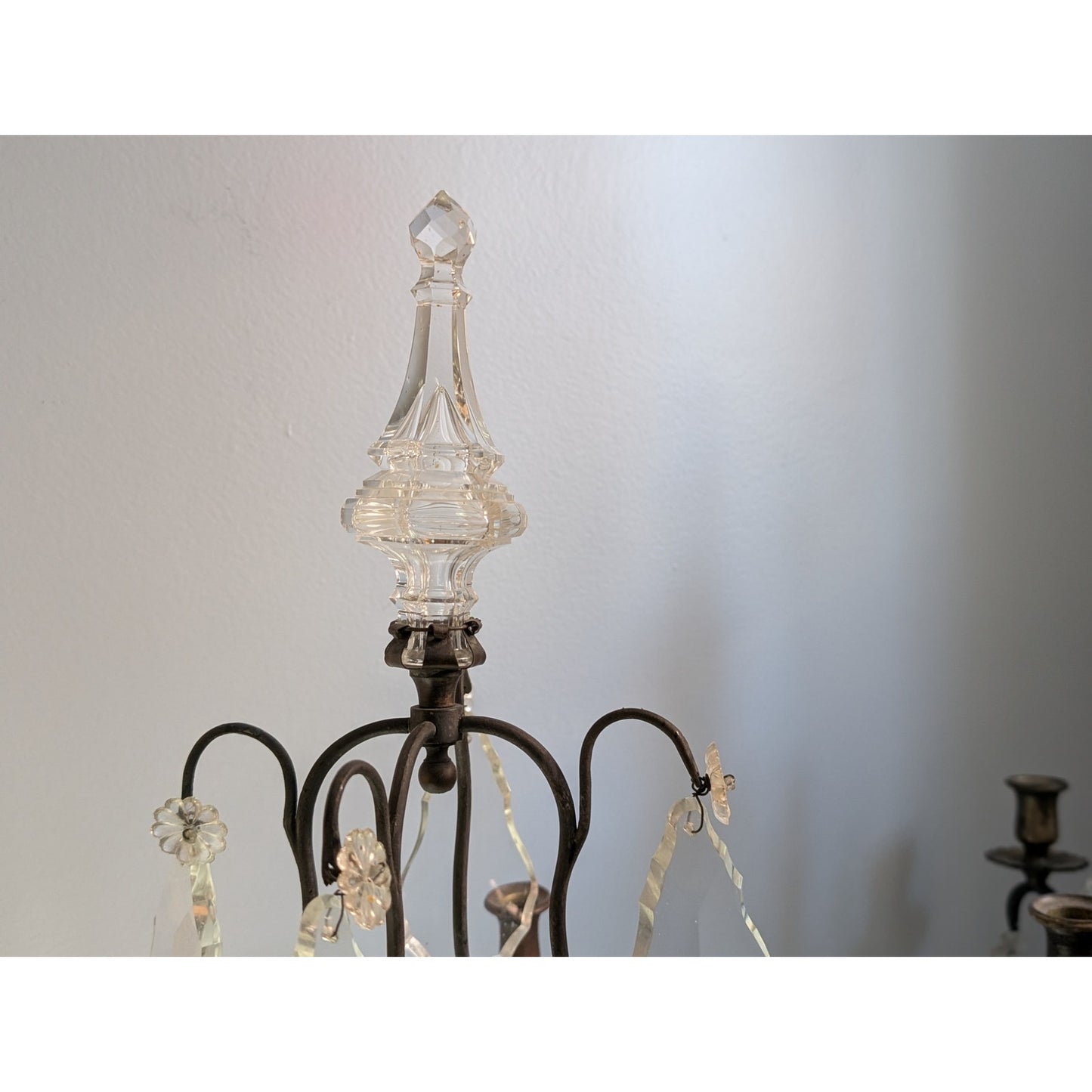 Pair of Vintage Louis XV Style Brass & Cut Glass Girandole Candelabras
