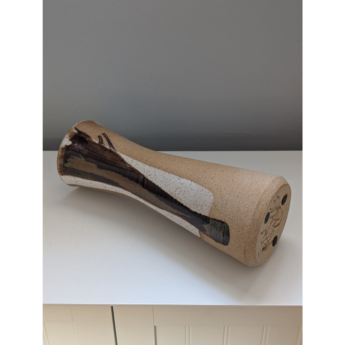 Vintage Studio Pottery Vase in Earth Tones, Mid-Century Modern Style, Signed.