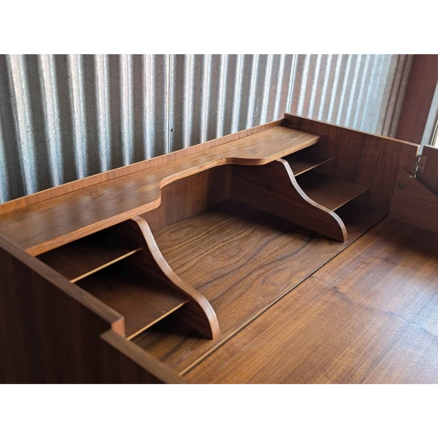 Mid Century Danish Modern Compact Cabinet With Convertible Flip Flap Desk. Teak