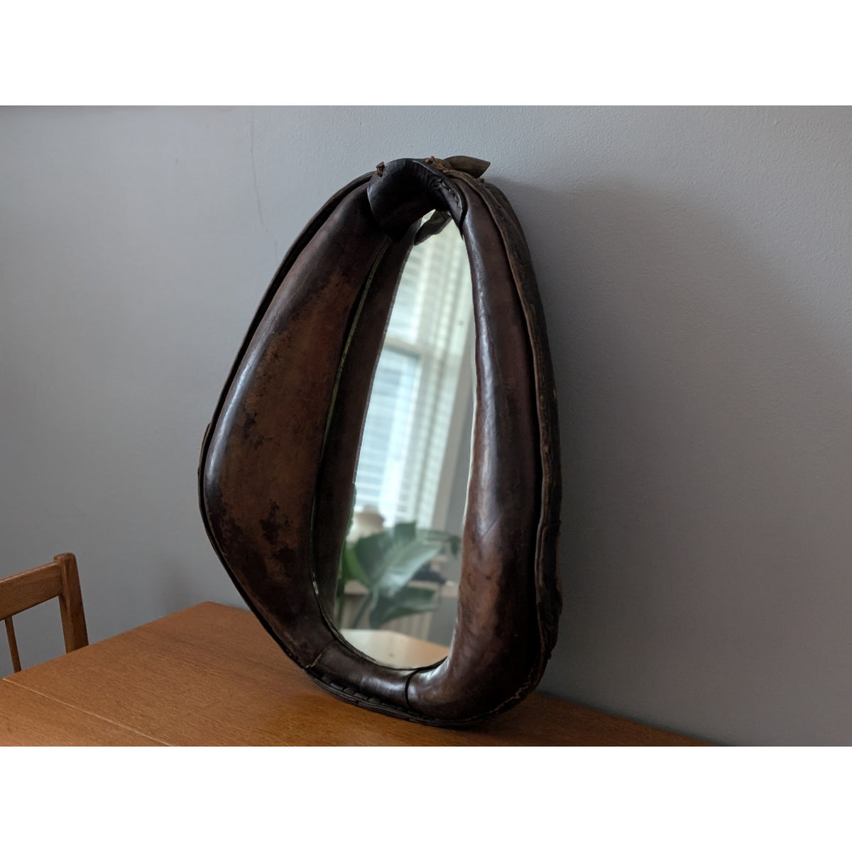 Vintage Rustic Horse Collar Mirror – Real Leather with Antique Patina