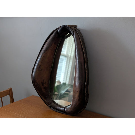 Vintage Rustic Horse Collar Mirror – Real Leather with Antique Patina