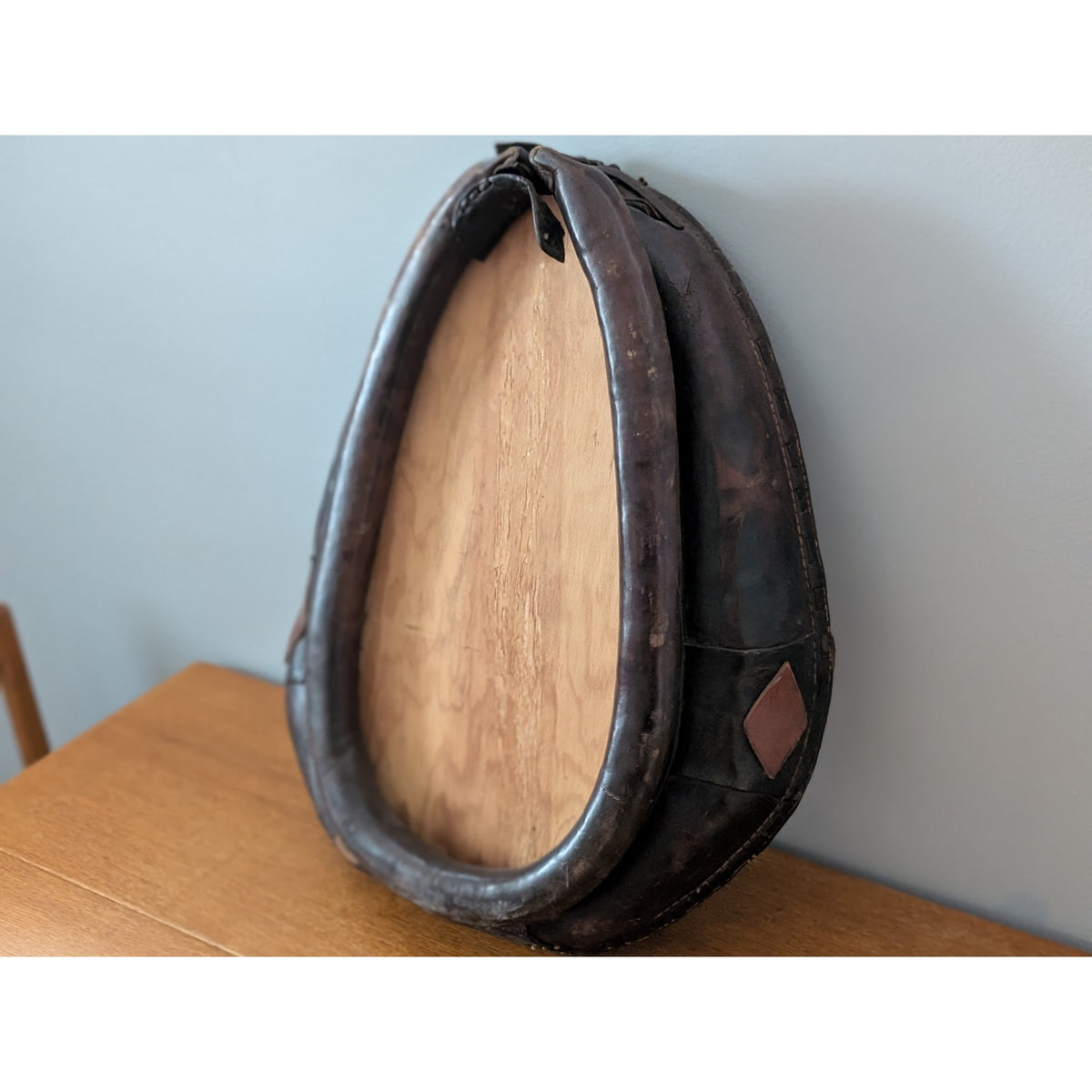 Vintage Rustic Horse Collar Mirror – Real Leather with Antique Patina — additional view 5