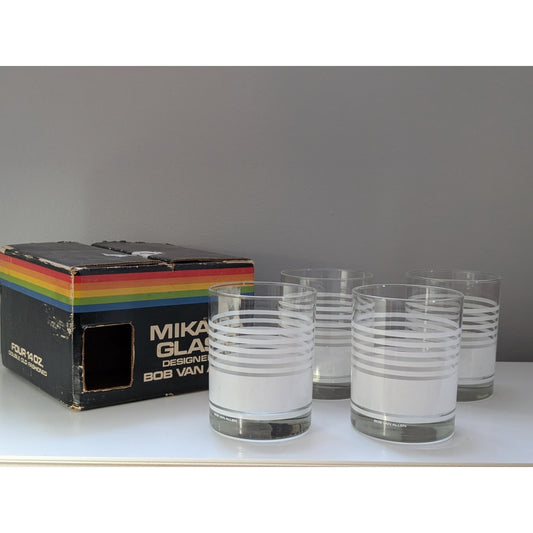 Set of 4 Vintage Bob Van Allen Double Old Fashioned Glasses by Mikasa, Original Box