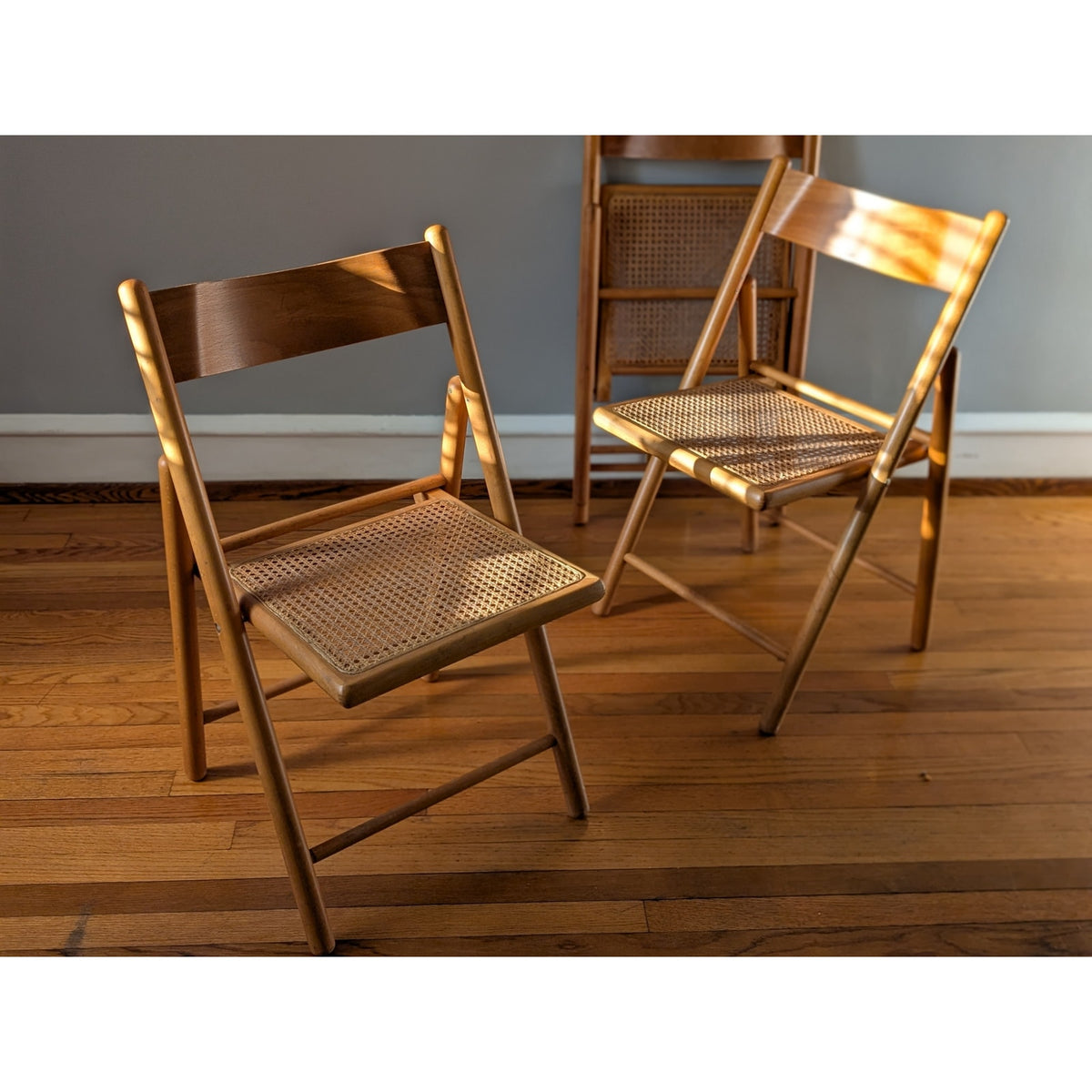 Set of 3 Vintage Mid-Century Modern Folding Chairs with Cane Seats — additional view 5