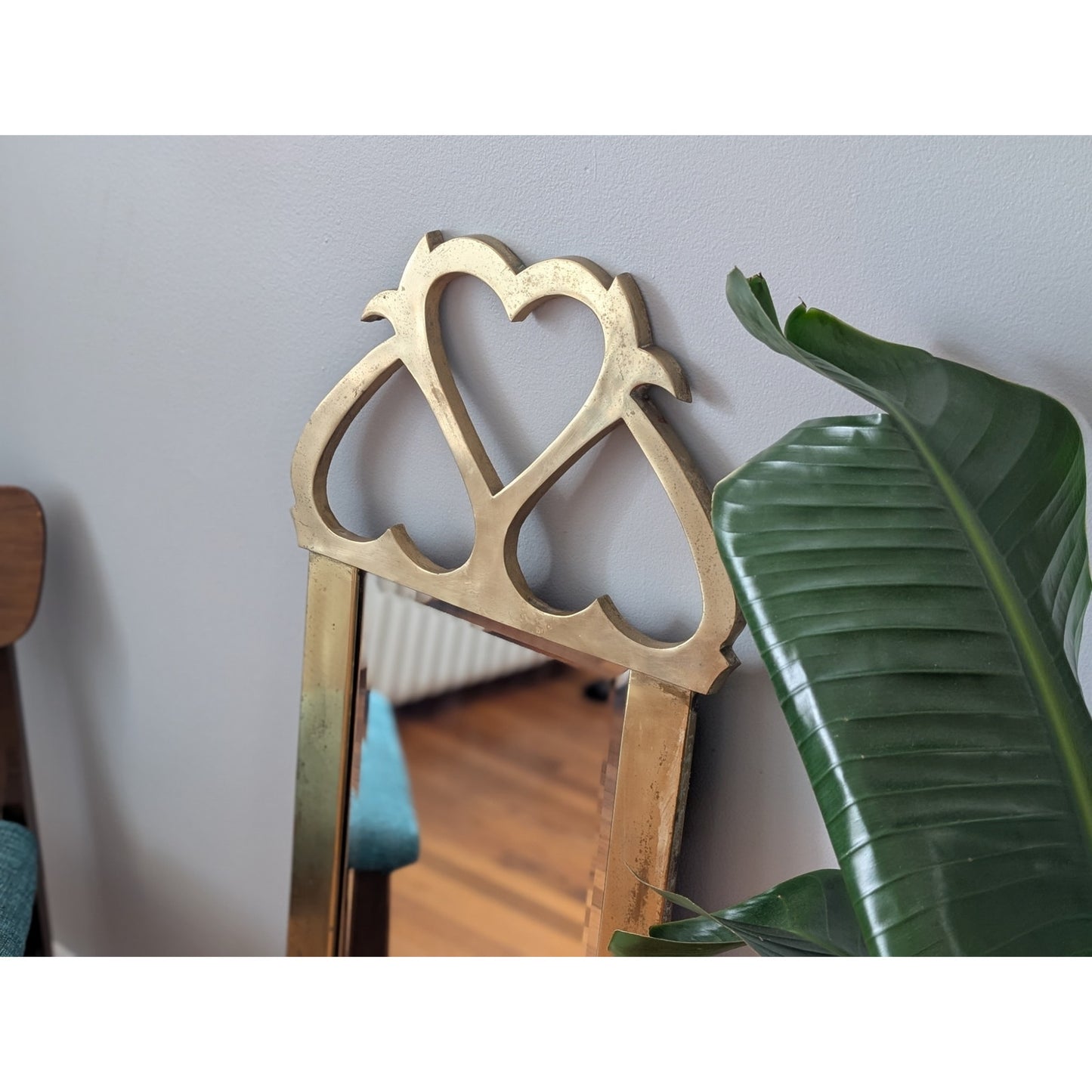 Vintage Mid-Century Large Brass Wall Mirror – Hearts Motif