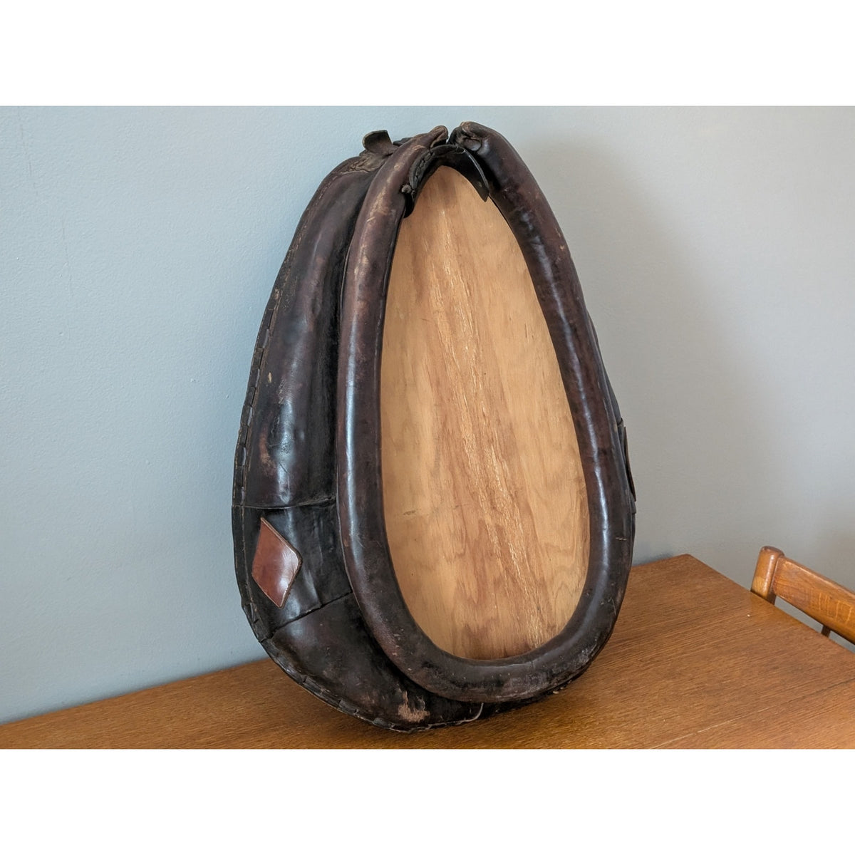 Vintage Rustic Horse Collar Mirror – Real Leather with Antique Patina — additional view 6