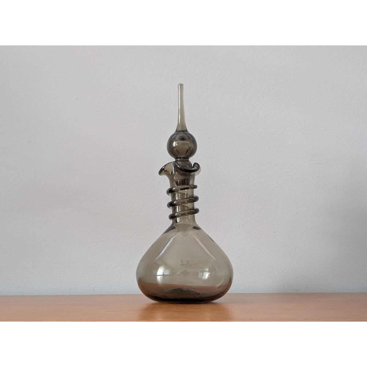 Rare Vintage Smoked Glass Genie Bottle Decanter – Swirl Neck Design
