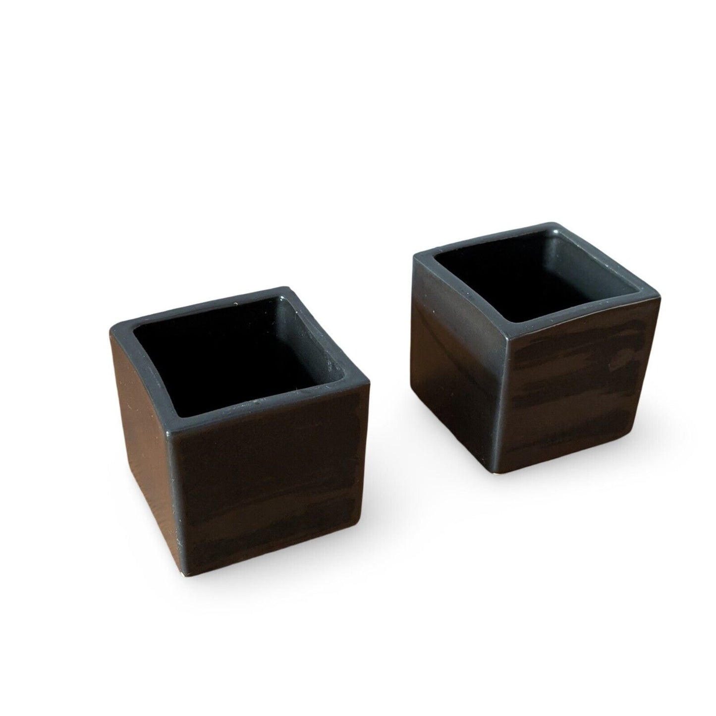 Pair Of David Gil Bennington Pottery Black Glaze Cube Planters #1844 Vermont