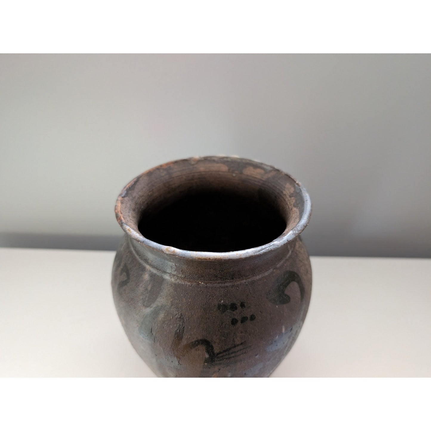 Vintage Signed Studio Pottery Vase with Abstract Dark-Tone Glaze