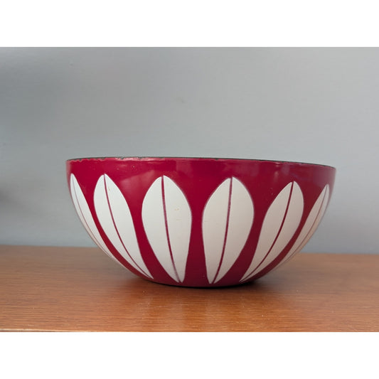Vintage Mid-Century Modern Cathrineholm Dark Red and White Lotus Enameled Bowl