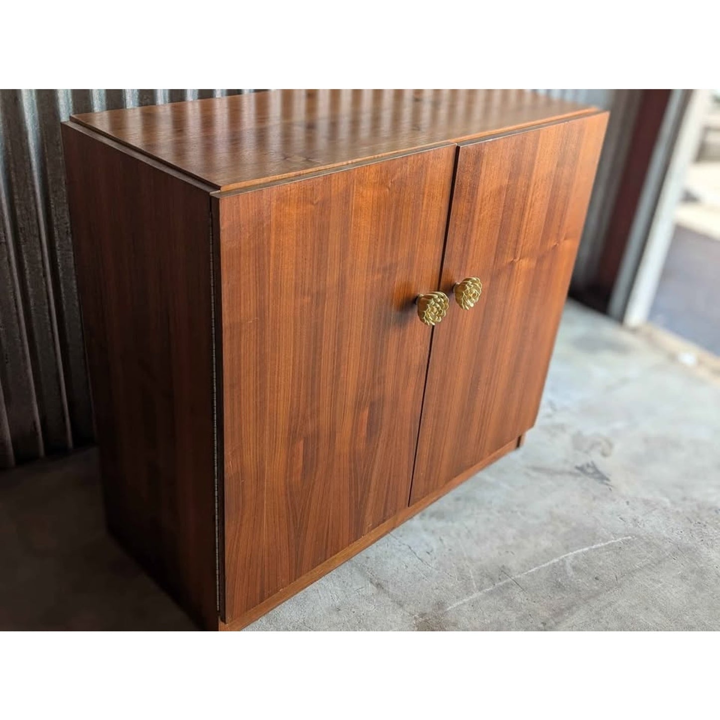 Mid Century Danish Modern Compact Cabinet With Convertible Flip Flap Desk. Teak