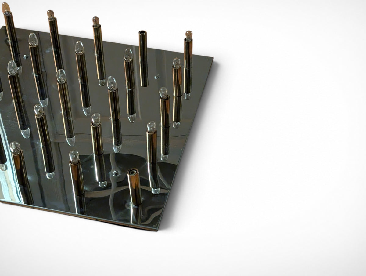 Gaetano Sciolari for Lightolier chrome flush mount ceiling light with 25 angled bulb sockets, mid century modern design