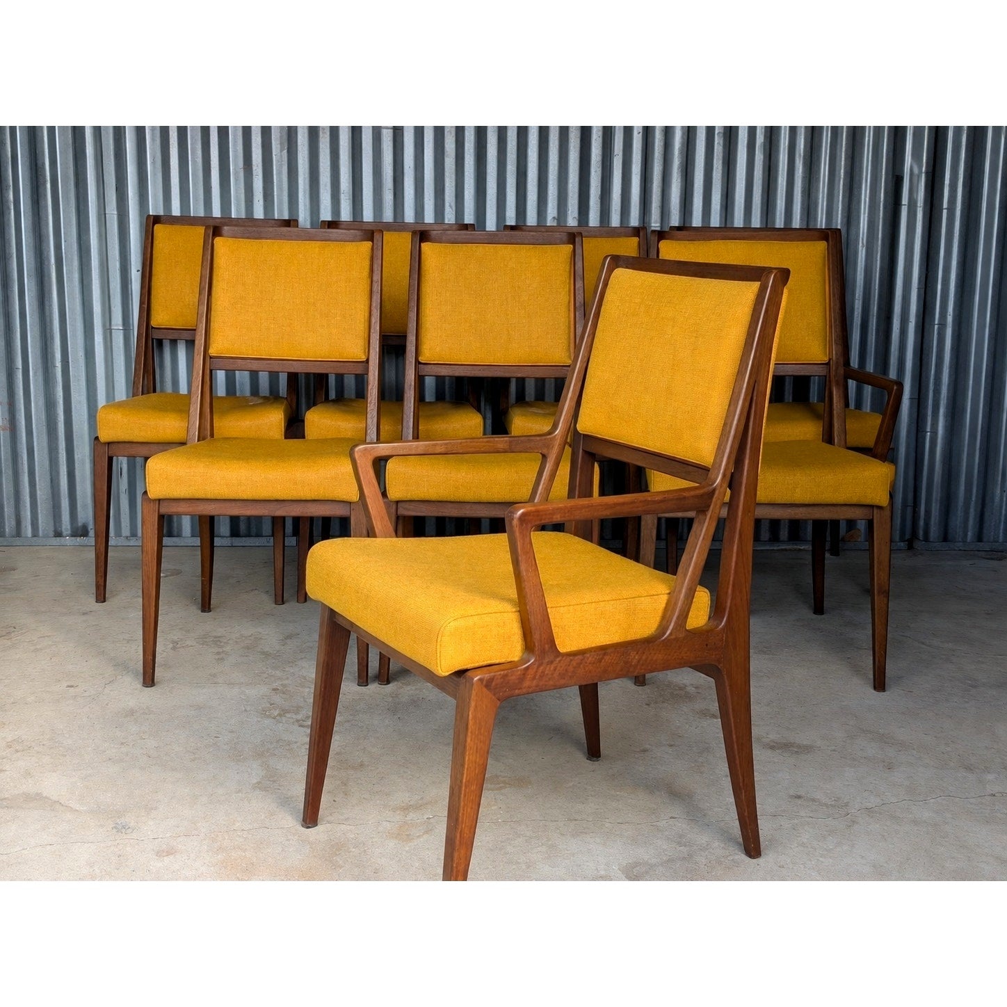 Set of eight Gio Ponti for Singer & Sons walnut dining chairs models 231 and 233 in mid century modern design