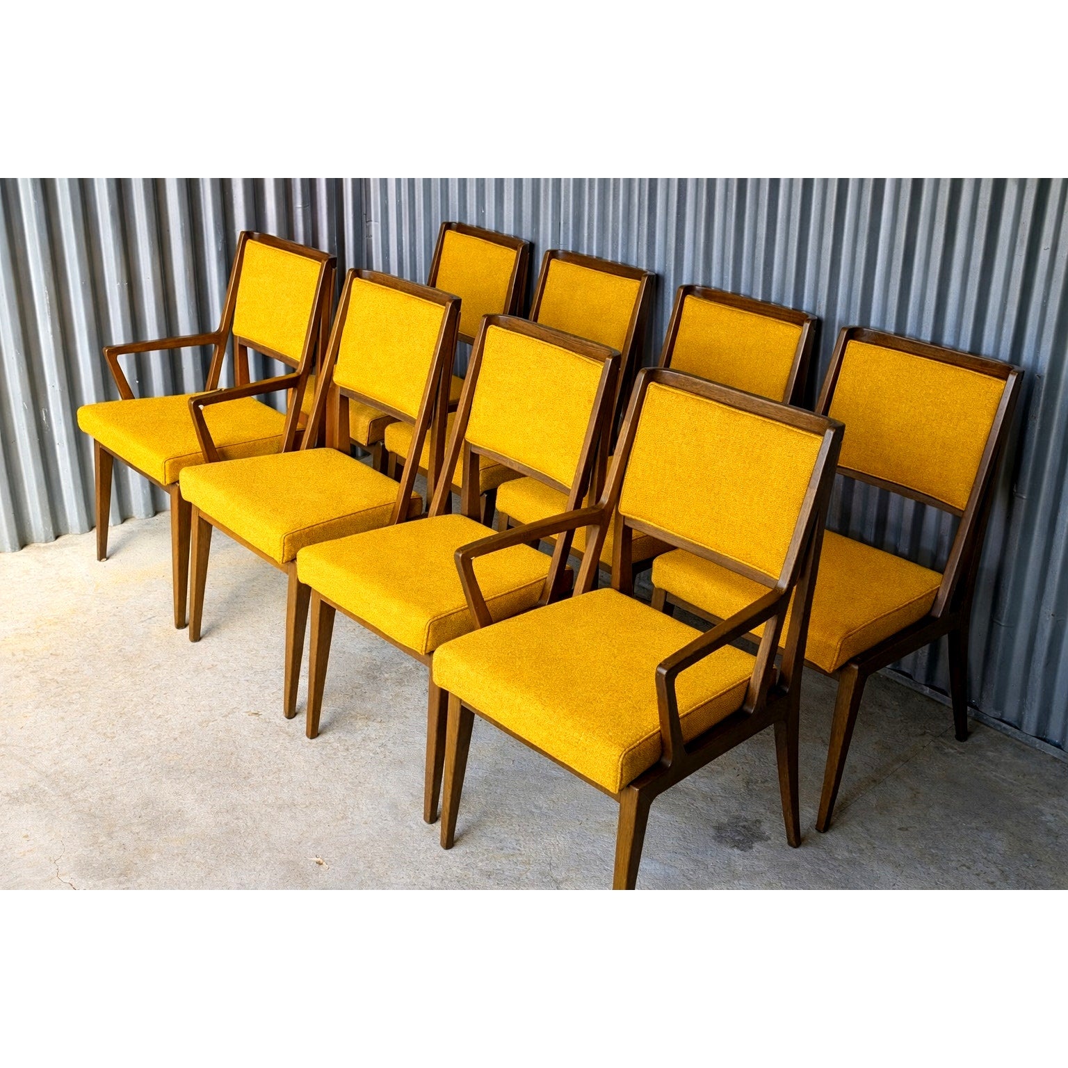 Set of eight Gio Ponti for Singer & Sons walnut dining chairs models 231 and 233 in mid century modern design