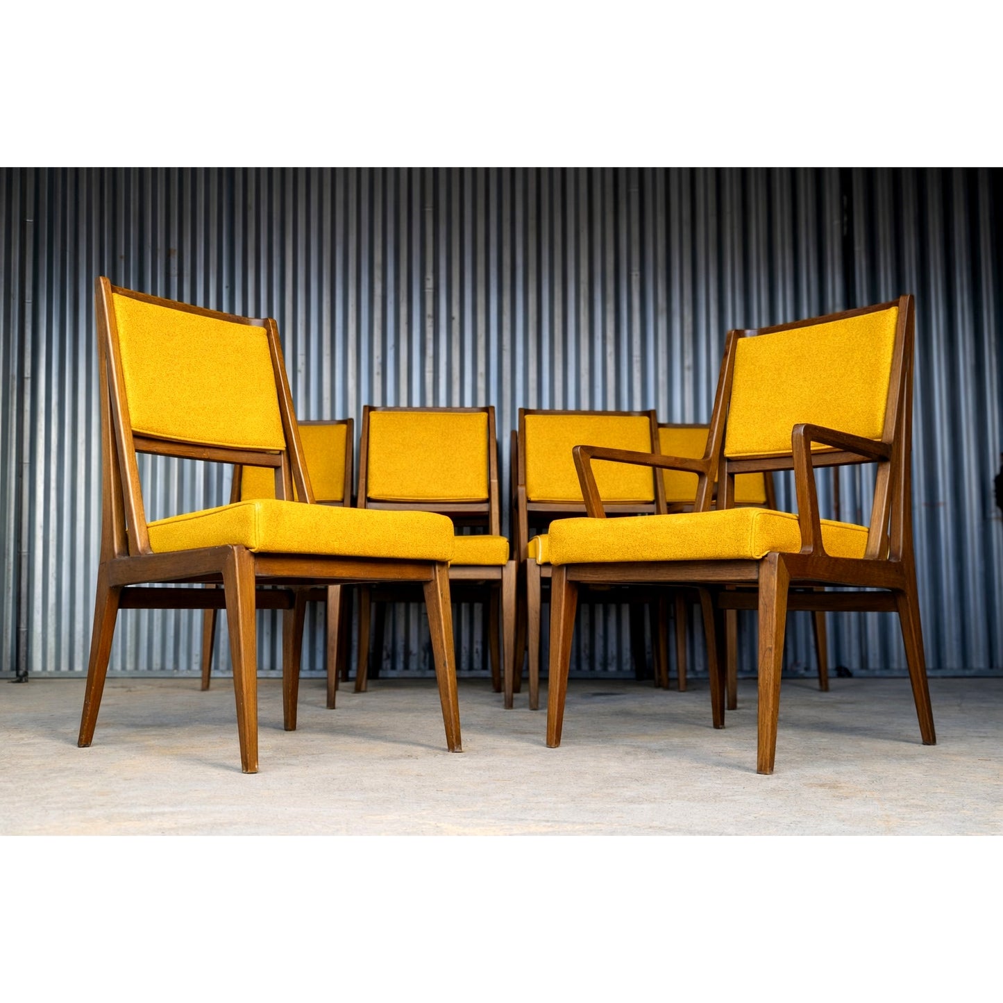 Set of eight Gio Ponti for Singer & Sons walnut dining chairs models 231 and 233 in mid century modern design
