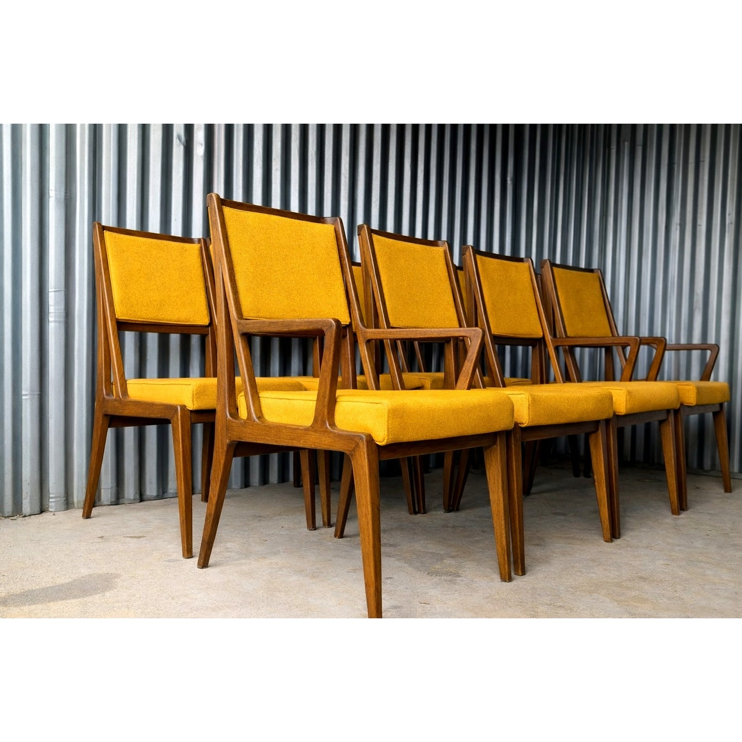 Set of eight Gio Ponti for Singer & Sons walnut dining chairs models 231 and 233 in mid century modern design