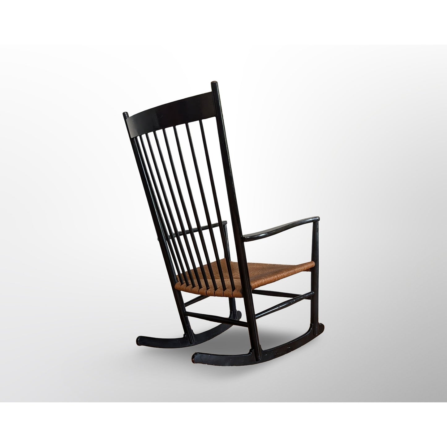Hans Wegner J16 rocking chair black lacquer Danish modern spindle chair made in Denmark
