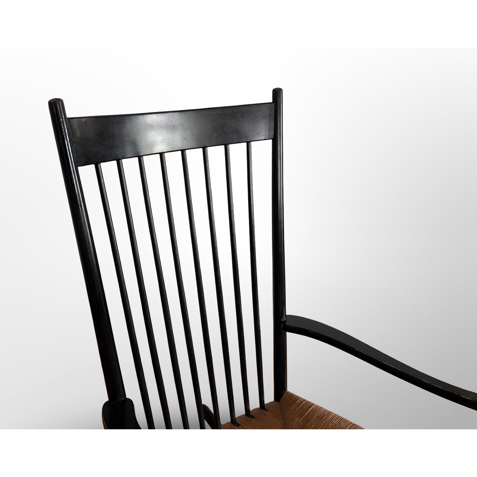 Hans Wegner J16 rocking chair black lacquer Danish modern spindle chair made in Denmark