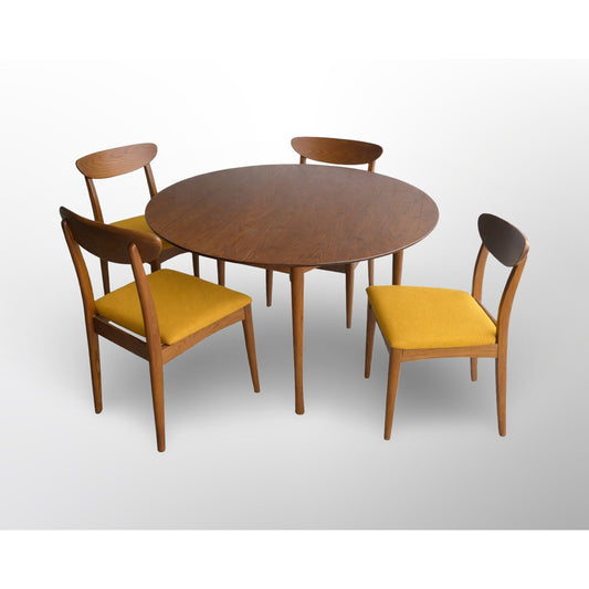 Heywood Wakefield mid century modern oak dining set with table and four chairs solid wood construction