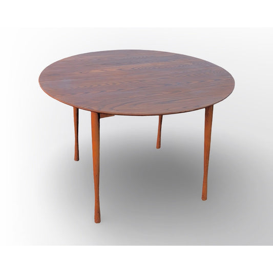 Heywood Wakefield round solid oak dining table mid century modern Danish modern style 44.5 inch