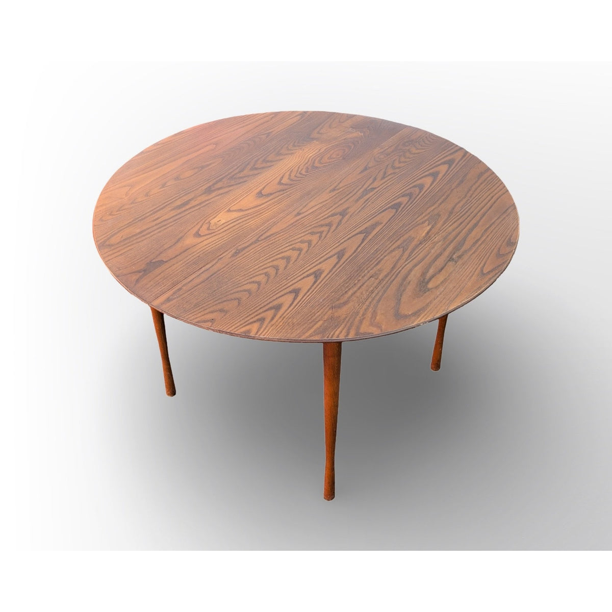 Heywood Wakefield round solid oak dining table mid century modern Danish modern style 44.5 inch