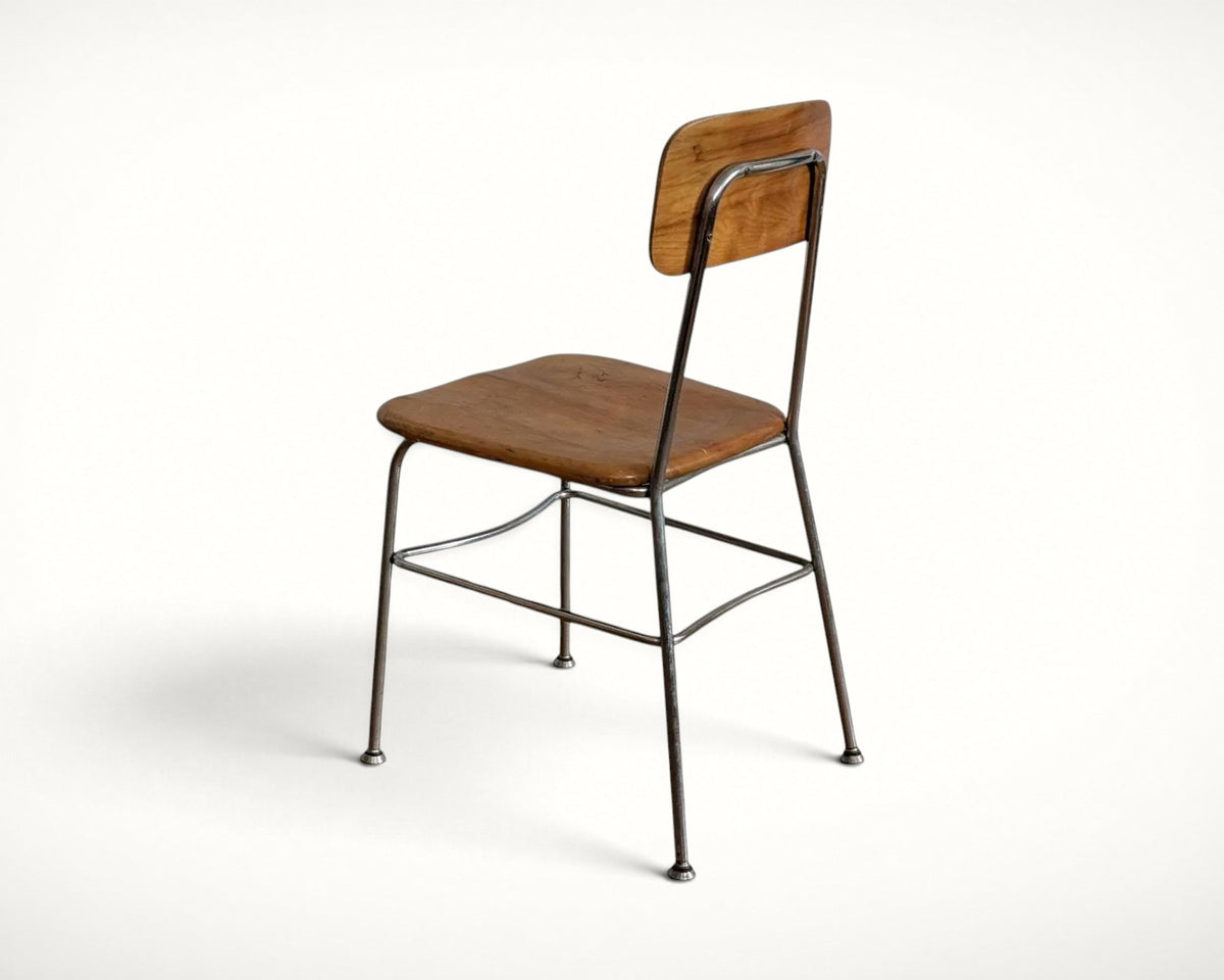 Heywood Wakefield Thin Line maple and chrome chair, full view