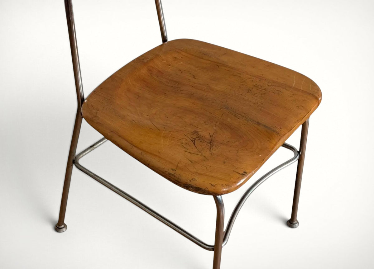 Heywood Wakefield Thin Line maple and chrome chair, seat viewed from above
