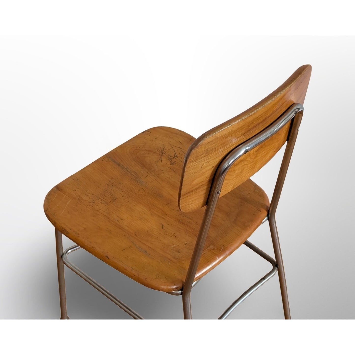 Heywood Wakefield thin line maple and chrome chair mid century modern vintage seating