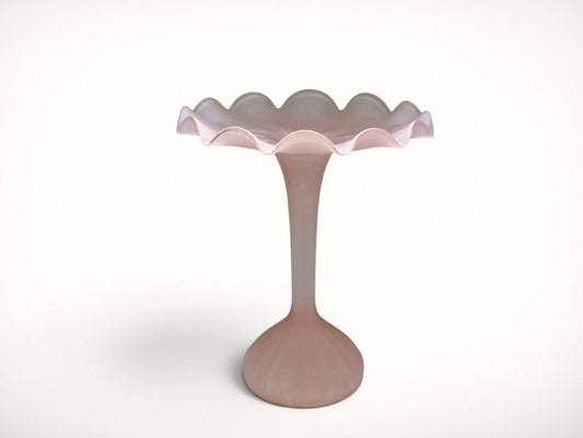 Satin pink frosted glass vase by Leonardo, front view with ruffled rim