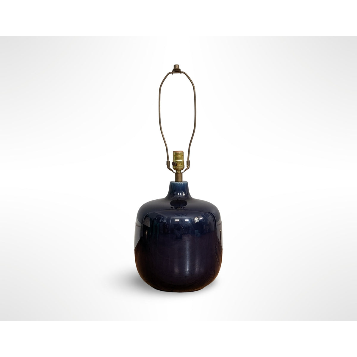 Lotte and Gunnar Bostlund cobalt blue ceramic table lamp in restored mid century modern Scandinavian design