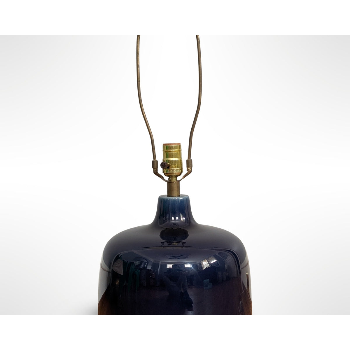 Lotte and Gunnar Bostlund cobalt blue ceramic table lamp in restored mid century modern Scandinavian design
